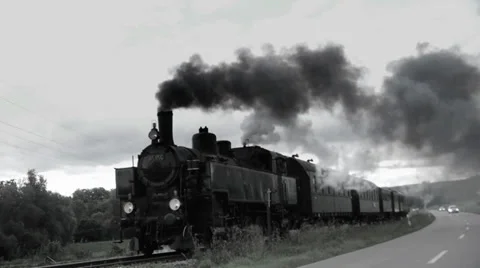 Steam engine. historic train. nostalgic transportation. slow motion Video stock 29668363