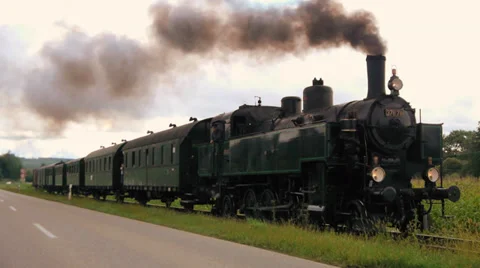 Steam engine. historic train. nostalgic transportation. slow motion Video stock 29672316
