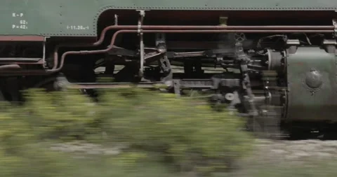 Steam engine locomotive, retro train,  wheels Stock Footage 166998232