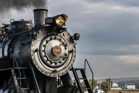 A steam engine with the number 90 on the front Stock Photos