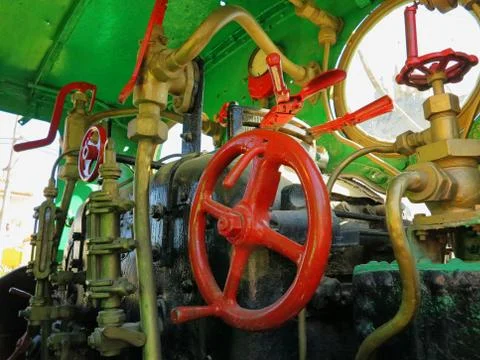Steam engine from old train inside Stock Photos