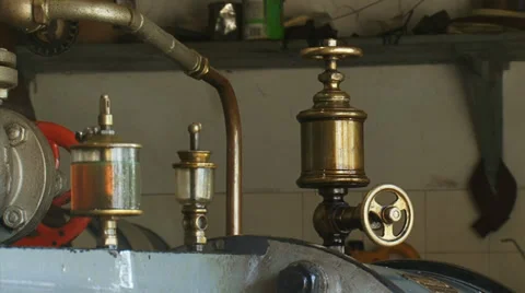 Steam engine in operation - close up copper oil reservoir Stock Footage 34224274