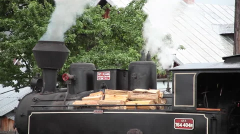 Steam engine, railway station, train, traveling, tourist attraction, smoke Stock Footage 48512833