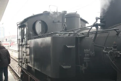 Steam engine at station Stockfoto's
