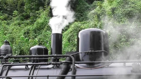 Steam engine, steam release chimney 스톡 동영상 283911806