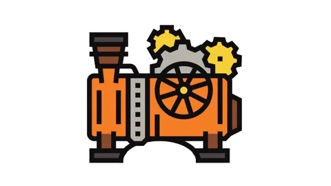 Steam engine steampunk vintage color icon animation Stock Footage 326112843