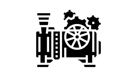 Steam engine steampunk vintage glyph icon animation Stock Footage 326149783