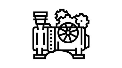 Steam engine steampunk vintage line icon animation Stock Footage 326129356