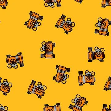 Steam engine steampunk vintage vector seamless pattern Illustrazione stock