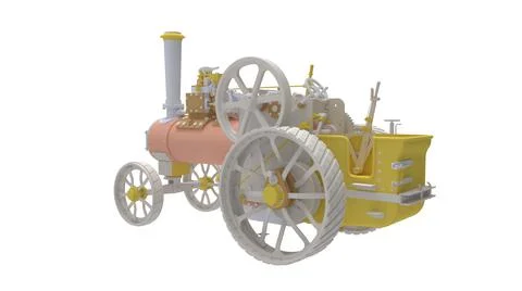 Steam engine tractor 3D rendering of a vintage historic mechanical car isolated Stock Illustration