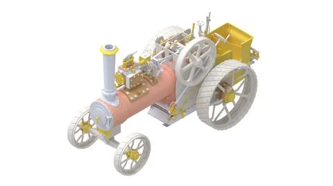 Steam engine tractor 3D rendering of a vintage historic mechanical car isolated イラスト素材
