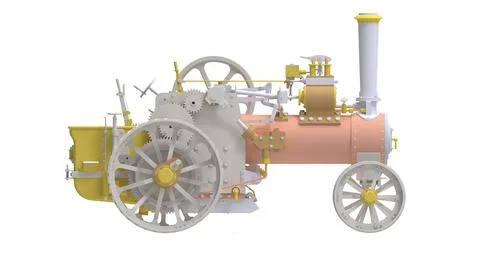 Steam engine tractor 3D rendering of a vintage historic mechanical car isolated イラスト素材
