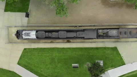 Steam Engine Train aerial view from drone. Slow motion Stock Footage 334579570