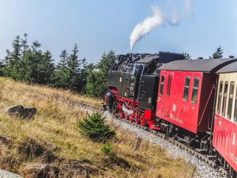 Steam engine train going up to the brocken in Harz Region Stock Photos