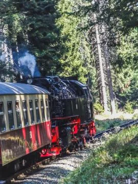 Steam engine train going up to the brocken in Harz Region Stock Photos