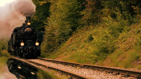 Steam engine. train locomotive. nostalgic ride. tourist attraction Stock Footage 34540181