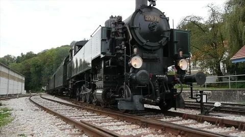 Steam engine train locomotive. nostalgic retro transportation background Stock Footage 43619444