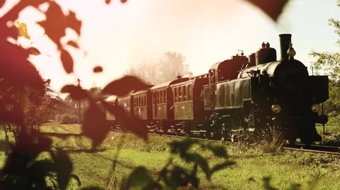 Steam Engine Train locomotive. old nostalgic technology. railway transportation Stock-Footage 61371582