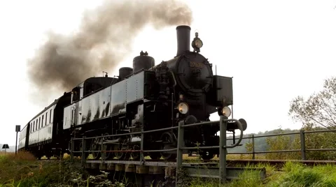 Steam Engine Train locomotive. old nostalgic technology. railway transportation Видео 61371591