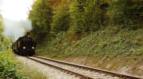 Steam Engine Train locomotive. old nostalgic technology. railway transportation Stockbeeldmateriaal 61371602