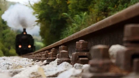 Steam Engine Train locomotive. old nostalgic technology. railway transportation Stock-Footage 61371609