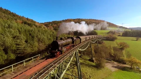 Steam Engine Train locomotive. old nostalgic technology. railway transportation Stock Footage