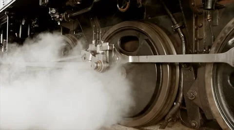 Steam Engine Train locomotive. old nostalgic technology. railway transportation Stock Footage 61371784