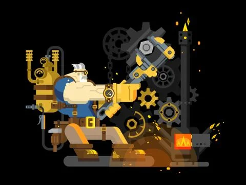 Steam engineer working Stock Illustration