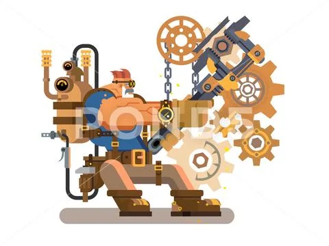 Steam engineer working Stock Illustration