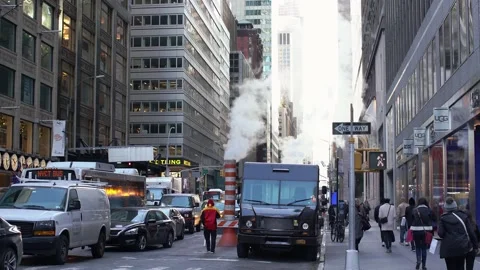 Steam escaping Con Edison Stack. Leak in Steam system or water evaporating Video stock 149341132