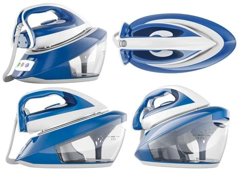 Steam generator iron, multiple views. 3D rendering Illustration