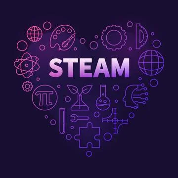 STEAM Heart thin line Science concept colored banner. Vector Science, Techn.. 스톡 일러스트
