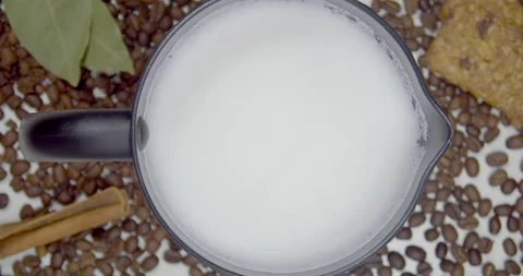 Steam from hot milk in the machine for making milk foam for coffee. Stock Footage 165667630