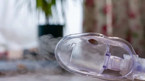 Steam inhalation mask, nebulizer, medical device Stock Footage