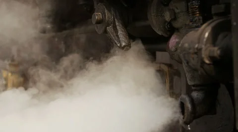 Steam leaking from a pipe of an old train Stock Footage 47348818