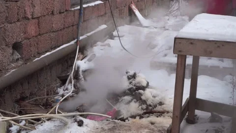 Steam leaks from old rusty a high pressure pipe. Video stock 150315300