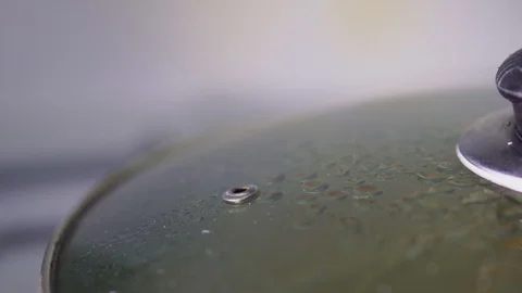 Steam from the lid of the pan while cooking closeup Stock Footage 102034809