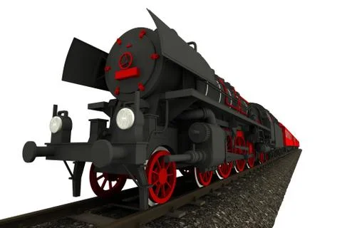 Steam locomotive isolated on solid white background. Illustrazione stock