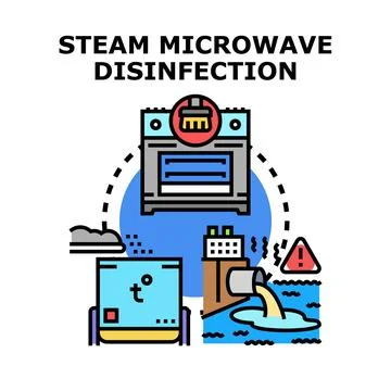 Steam microwave disinfection process reducing hazardous waste Stock Illustration