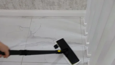 Steam Mop Cleaning a Marble Floor at Home – Deep Cleaning with Steam Stock Footage 274885385