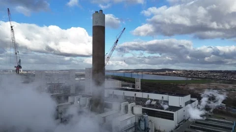 Steam over Edmonton Solid Waste Incineration Plant Enfield , UK Stock Footage 301383377