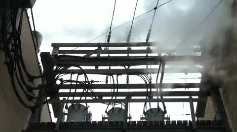 Steam Over Electrical Wires in Winter Video stock 11081177