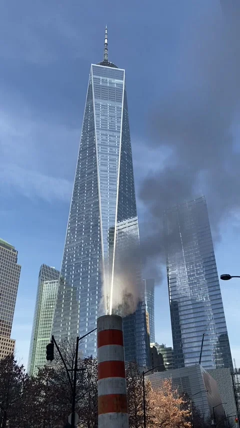 Steam pipe in front of One World Trade Center in New York City Stock Footage 221368646