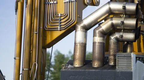 Steam pipes engine room upper deck steam ship. Stock Photos