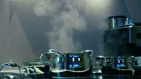 Steam from the Pots on the Stove. Seamless Loop Stock Footage 106484927