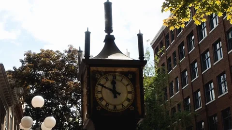 Steam-powered clock on the corner of Cambie and Water Street, Vancouver Stock Footage 38913102