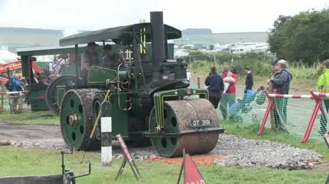Steam powered road roller 03 Stock Footage 20465903