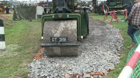 Steam powered road roller 08 Stock Footage 20466132