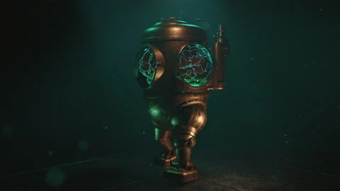 A Steam punk Robot in the darkness Stock Footage 234137840