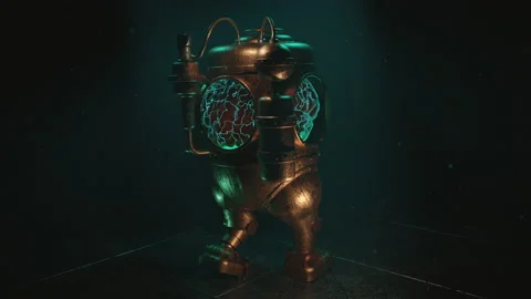 A Steam punk Robot in the darkness Stock Footage 234138464